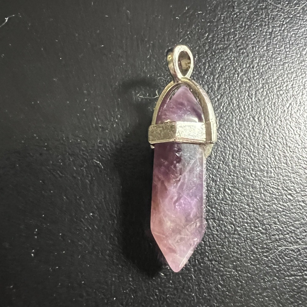 Amethyst Crystal Point Pendant Silver Tone Cap Healing Stone Boho Energy Jewelry - Picture 2 of 9